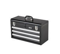 VEVOR Boîte à Outils Métal, 520 mm, Caisse à Outils Acier Portable avec 3 Tiroirs Coulissants Roulement à Billes, Petit Coffre Outillage Multifonction, Doublure EVA, Finition Revêtement Poudre, Noir