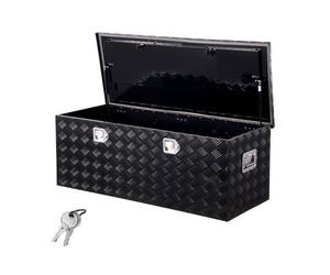 VEVOR Boîte à outils pour camion en aluminium, 1219,2x495,3x444,5 mm, coffre de benne de pick-up verrouillage, plaqué à rayures, avec poignées latérales et serrures, pour remorque camping-car, noir