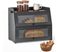 VEVOR Boîte à Pain en Bois, Huche à Pain de Comptoir, 2 Compartiments, Noir, Garde-pain Bagels pour Fraîcheur Plus Longtemps, Cuisine Maison, Style Campagnard, Porte en Acrylique, Trous d'Aération