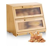 VEVOR Boîte à Pain pour Comptoir de Cuisine 2 Niveaux, Récipient de Stockage pour Pain de Style Ferme, Grande Capacité, avec Panneau de Porte Ondulé en Acrylique, Rangement Alimentaire, Naturel