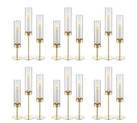 VEVOR Bougeoirs Ouragan Lot de 18, Bougeoirs Cylindriques en Verre avec Support en Métal Doré pour Mariage, Fête et Décoration Intérieure, Centres de Table à Hauteurs Variées, Protection Coupe-vent