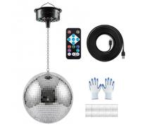 VEVOR Boule à Facettes 300 mm, Boule Disco Argentée avec Moteur, Télécommande et LED RGB, 6 Vitesses 0/3/6/9/12/15 tr/min, 3 Couleurs Mixtes, pour Mariage, Anniversaire, Fête, DJ, Club, Danse et Scène