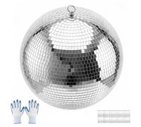VEVOR Boule à Facettes 400 mm, Boule Disco Argentée Réfléchissante, avec Anneau de Suspension, Facettes Miroir de 2 Tailles, pour Mariage, Fête, Anniversaire, Club, DJ, Scène et Décoration Intérieure