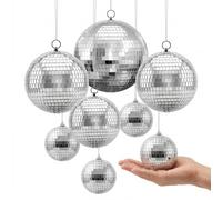 VEVOR Boules à Facettes 100/150/200 mm, Lot de 8 Boules Disco Argentées, Anneaux de Suspension, Facettes Miroir de 2 Tailles, pour Mariage, Anniversaire, Fête, DJ, Club, Scène et Décoration Intérieure