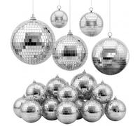 VEVOR Boules à Facettes 80/100/150/200/300 mm, Lot de 17 Boules Disco Argentées, Anneaux de Suspension, Facettes Miroir de 2 Tailles, pour Mariage, Anniversaire, Fête, DJ, Club, Scène et Décoration