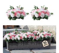 VEVOR Boules de Fleurs Artificielles Lot de 10 Diamètre Max 45 cm Compositions Roses Artificielles pour Centres de Table, Mariages, Fêtes, Saint-Valentin, Décoration d'Intérieur, Roses Rose et Blanc