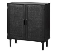 VEVOR Buffet en Rotin Noir, Meuble de Rangement avec 2 Portes Magnétiques et Étagères Réglables, pour Couloir Entrée Salon Cuisine Salle à Manger, Buffet d'Appoint avec Pieds en Bois et Passe-câble