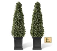 VEVOR Buis Artificiel 1000 mm 2 Pcs Arbres Topiaires Artificiels avec Pots | Faux Arbres Verts pour Intérieur et Extérieur, Hall d'Entrée, Porte d'Entrée, Porche, Terrasse et Jardin, Feuillage en PE