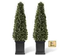 VEVOR Buis Artificiel 1000 mm Lot de 2, Arbres Topiaires Artificiels en PE avec Pots Robustes, Faux Arbres Verts pour Intérieur et Extérieur, Hall d'Entrée, Porte d'Entrée, Porche, Terrasse et Jardin