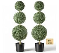 VEVOR Buis Artificiel à 3 Boules 914 mm 2 Pcs Arbres Topiaires Artificiels | Faux Arbres pour Intérieur et Extérieur, Porte d'Entrée, Hall d'Entrée, Porche, Terrasse, Jardin, avec Pots, Feuillage en PE