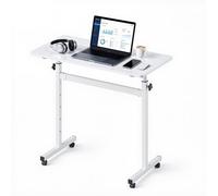 VEVOR Bureau Assis-Debout Réglable en Hauteur 810x410 mm Bureau Mobile, avec Roulettes Verrouillables, pour Télétravail, Ordinateur Portable et Maison, avec Crochet, Capacité de Charge 25 kg, Blanc