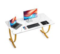 VEVOR Bureau de direction 160 x 80 cm, grande table d'ordinateur moderne, table d'étude en acier Q195 et panneaux de particules, charge 158 kg, poste de travail pour bureau à domicile, blanc et or