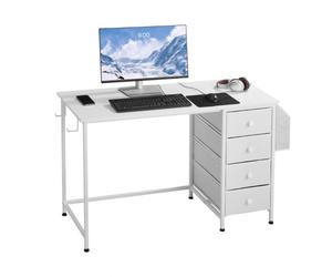 VEVOR Bureau d'ordinateur, 120 x 50 x 76 cm, table de bureau informatique réversible avec 4 grands tiroirs en tissu et 2 crochets latéraux, table d'étude simple et moderne avec cadre en métal, blanc