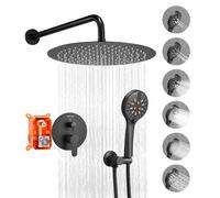 VEVOR Ensemble de Robinetterie de Douche Encastrable, Système de Douche de Pluie avec Pommeau de Tête Rond de 30,5 cm, Douchette à Main et Kit de Garniture, Fixation Murale, Salle de Bain, Noir Mat