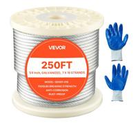 VEVOR Câble Acier Carbone Galvanisé 6,35 mm x 76,2 m Cable Métallique Fil Tressé pour Système de Garde-corps de Terrasse, Treillis de Jardin, avec Gants, Résistance à la Rupture 31,1 kN, 7x19 Brins