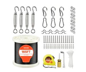 VEVOR Câble Acier Inoxydable 2,38 mm x 50,3 m Cable Inox 304 Kit Fil Tressé Inox Enduit PVC pour Garde-corps Terrasse, Treillis de Jardin, Guirlandes Lumineuses, Résistance à Rupture 2 kN, 7x7 Brins