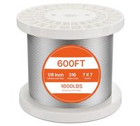 VEVOR Câble Acier Inoxydable, 3,18 mm x 182,3 m, Câble Métallique Inox 316 Tressé 7x7 Qualité Aéronautique Marine avec Coupe-fil, Gants, Résistance Rupture 7,1 kN, pour Garde-corps, Clôture, Rampe