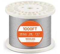 VEVOR Câble Acier Inoxydable, 3,18 mm x 305 m, Câble Métallique Inox 316 Tressé 7x7 Qualité Aéronautique Marine avec Coupe-fil, Gants, Résistance de Rupture 7,1 kN, pour Garde-corps, Clôture, Rampe