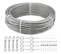 VEVOR Câble Acier Inoxydable 3,2 mm x 30,5 m Cable Inox 304 Kit Fil Tressé Inox Enduit PVC pour Garde-corps Terrasse, Treillis de Jardin, Guirlandes Lumineuses, Résistance à Rupture 2,94 kN, 7x7 Brins