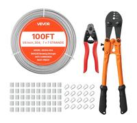 VEVOR Câble Acier Inoxydable 3,2 mm x 30,5 m Cable Inox 304 Kit Fil Tressé Inox pour Système de Garde-corps de Terrasse, Treillis de Jardin, avec Coupe-câble, Résistance à la Rupture 7,1 kN, 7x7 Brins