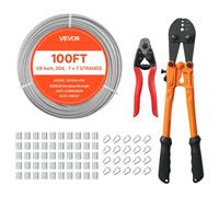 VEVOR Câble Acier Inoxydable 3,2 mm x 30,5 m Cable Inox 304 Kit Fil Tressé Inox pour Système de Garde-corps de Terrasse, Treillis de Jardin, avec Coupe-câble, Résistance à la Rupture 7,1 kN, 7x7 Brins