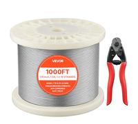 VEVOR Câble en Acier Inoxydable Métallique T316 Surface Lisse Construction 1x19 300mx3,2mm