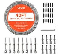 VEVOR Câble Acier Inoxydable 3,2 mm x 12,2 m Cable Inox 316 Kit Fil Tressé Inox pour Garde-corps de Terrasse, Treillis Jardin, Suspension Guirlandes Lumineuses, Résistance à Rupture 7,1 kN, 7x7 Brins