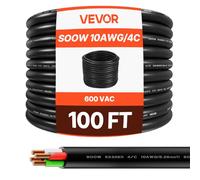 VEVOR Câble d'alimentation 10 AWG 4 Conducteurs Rallonge Électrique Robuste SOOW 600 V, Longueur 30,48 m, Gaine Caoutchouc CPE, Conducteur en Fil Fin Cuivre, Cordon Électrique pour Besoins d'urgence