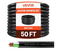 VEVOR Câble d'Alimentation 6 AWG 3 Conducteurs Rallonge Électrique Robuste SOOW 600 V, Longueur 15,24 m, Gaine Caoutchouc CPE, Conducteur en Fil Fin de Cuivre, Cordon Électrique pour Besoins d'Urgence