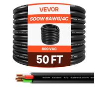 VEVOR Câble d'Alimentation 6 AWG 4 Conducteurs Rallonge Électrique Robuste SOOW 600 V, Longueur 15,24 m, Gaine Caoutchouc CPE, Conducteur en Fil Fin de Cuivre, Cordon Électrique pour Besoins d'Urgence