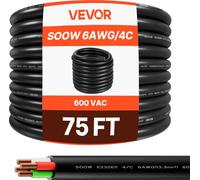 VEVOR Câble d'alimentation portable de 22,86 m 6AWG (4 conducteurs), fil 600 V haute performance, câble électrique de qualité industrielle, gaine en caoutchouc CPE de première qualité, câble d'extensi