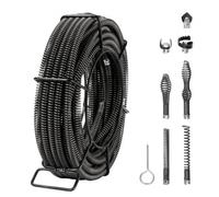 VEVOR Câble de nettoyage de canalisations, 20 m x 16 mm, câble de tarière de vidange d'égout noyau creux sectionnel professionnel, 7 coupeurs pour tuyaux 20-100 mm pour évier, siphon de sol, toilettes