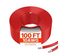 VEVOR Câble d'Extension de Panneau Solaire, 30,48 m, Calibre du Fil 10 AWG, CC 1500 V, Étanche IP67, pour Panneaux Solaires Domestiques, de Bateaux, Camping-cars, Toits, Systèmes Hors Réseau, Rouge