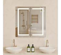 Armoire à pharmacie éclairée VEVOR avec miroir (65 x 65 cm), montage encastré ou mural, armoire de salle de bain LED à intensité variable en 3 couleurs avec miroir HD, tablette réglable, fonction de d