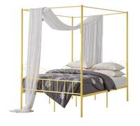 VEVOR Cadre de Lit à Baldaquin Queen Size, Cadre à 4 Colonnes avec Tête de Lit en Métal, Support à Lattes en Acier Robuste, avec Espace de Rangement sous Lit, Pas Besoin de Sommier à Ressorts, Doré