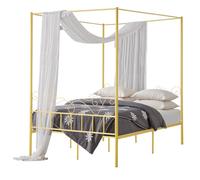 VEVOR Cadre de Lit à Baldaquin Queen Size, Cadre à 4 Colonnes avec Tête de Lit en Métal, Support à Lattes en Acier Robuste, avec Espace de Rangement sous Lit, Pas Besoin de Sommier à Ressorts, Doré