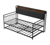 VEVOR Cadre de Lit de Jour Jumeau en Métal Robuste, Lit Gigogne Jumeau sans Matelas, avec Roues, Station de Charge et Support à Lattes Métalliques, pour Repos Couchage, Salon, Chambre d'Amis
