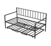 VEVOR Cadre de Lit de Jour Simple en Métal Robuste, Lit Gigogne Jumeau sans Matelas, Réglable en Hauteur, avec Éclairage LED et Station de Charge, Facile à Ranger, pour Repos, Salon, Chambre, Noir
