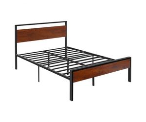 VEVOR Cadre de Lit Double Full Size, Sommier Plateforme en Métal Noir, Espace de 31 cm, avec Tête et Pied en Bois Brun Rétro, Grand Espace de Rangement sous le Lit, Antidérapant et Silencieux