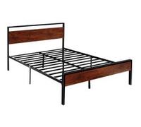 VEVOR Cadre de Lit Queen Size, Sommier Plateforme en Métal Noir, Espace de 31 cm, avec Tête et Pied en Bois Brun Rétro, Grand Espace de Rangement sous le Lit, Antidérapant et Silencieux, Chambre