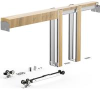 VEVOR Cadre de porte coulissante pour portes de 610-914 mm de large & 2032 mm de haut, kit de système de porte coulissante en acier galvanisé & bois avec mécanisme de fermeture douce à deux sens & gli