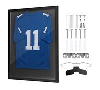 VEVOR Cadre Maillot Foot 70x90 cm Cadre Vitrine Maillot de Football Rugby Basket Hockey Baseball pour Salon, Bureau, Salle de Jeux, en Bois, avec Panneau Polycarbonate Protection UV 98 %, Cintre, Noir