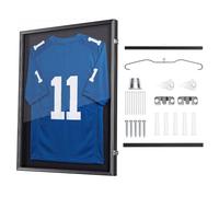 VEVOR Cadre Maillot Foot 70x90 cm Cadre Vitrine Maillot de Football Rugby Basket Hockey Baseball pour Salon, Bureau, en Bois Verrouillable, avec Panneau Polycarbonate Protection UV 98 %, Cintre, Noir