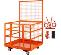 VEVOR Cage de Sécurité Chariots Élévateurs Capacité 635 kg Nacelle Plate-forme de Travail 114,3x109,2x203,2 cm Harnais Sécurité Verrou Drainage Roues Panier Outils Antidérapant pour Travaux en Hauteur