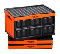 VEVOR Caisse Plastique Pliable avec Couvercle 45 L, Lot de 3, Bac de Rangement Pliable et Empilable avec Poignées, Charge Max. 20 kg par Caisse pour Maison, Camping, Voiture et Courses, Noir et Orange
