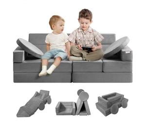 VEVOR Canapé Enfant Convertible Ludique 15 Modules Géométriques Fauteuil pour Enfants Éponge 25D Haute Densité Housse Suédé Sofa Modulaire Plus de 30 Combinaisons pour Jouer Créer Dormir Salle de Jeux