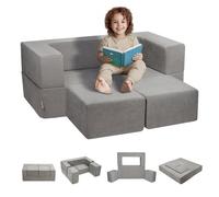 VEVOR Canapé enfant convertible ludique, 4 pièces, fauteuil pour enfants en tissu chenille avec housse amovible, éponge 25D haute densité, meuble de salle de jeux pour sommeil, lecture, gris foncé
