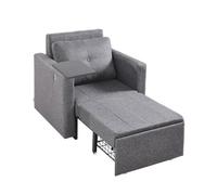VEVOR Canapé-lit, avec poche latérale, oreiller, accoudoir, tablette et dossier réglable sur 5 niveaux, canapé convertible en lit simple avec 2 roulettes et rangement inférieur, pour bureau, gris
