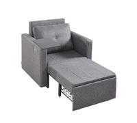 VEVOR Canapé-lit, avec poche latérale, oreiller, accoudoir, tablette et dossier réglable sur 5 niveaux, canapé convertible en lit simple avec 2 roulettes et rangement inférieur, pour bureau, gris
