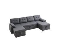 VEVOR Canapé-lit en U, avec 2 poches latérales, 2 oreillers et méridienne double, canapé convertible en lit 6 places avec grand espace de rangement pour salon, appartement, structure en métal, gris